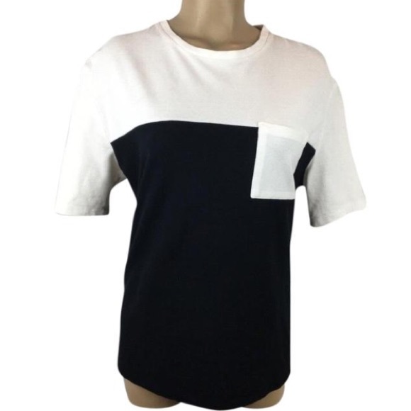 Phillip Lim 3.1 Black & White Knit Short Sleeve Colorblock Crewneck Tee Shirt - Picture 3 of 6